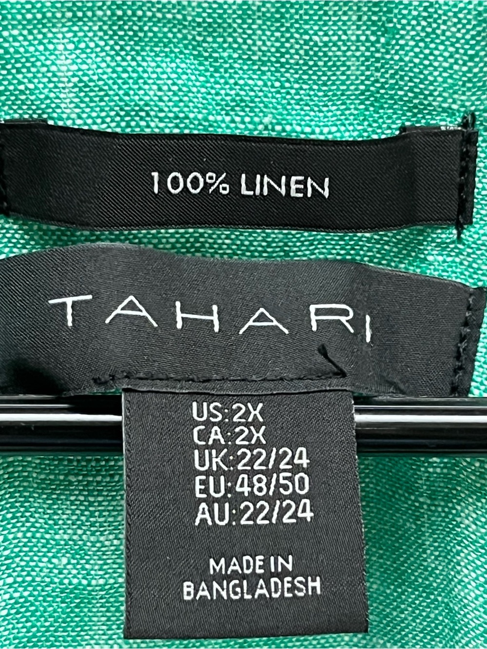 🔆Tahari 100% Linen Collarless Tunic Top Kelly Green Roll Tab Sleeve Sz 2X - Picture 3 of 7